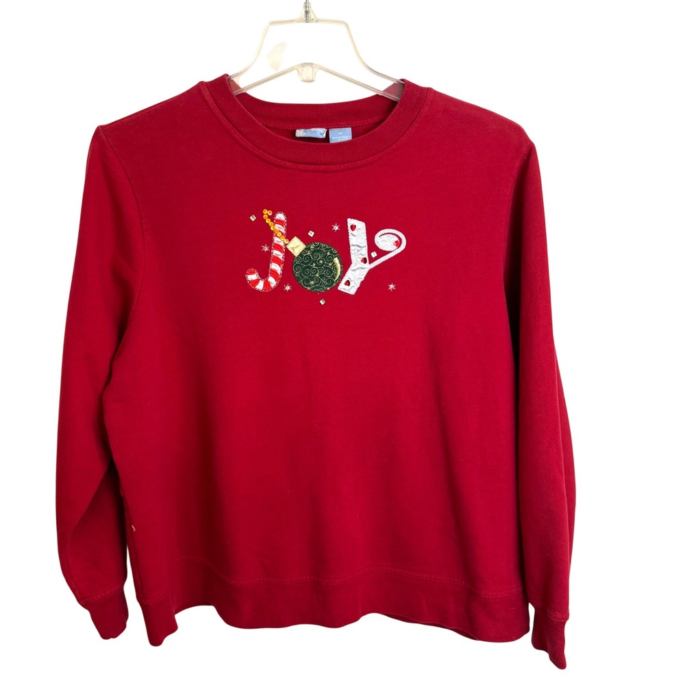 Holiday Editions Womens Red JOY Christmas Sweatshirt Sequin Embroidered 1X